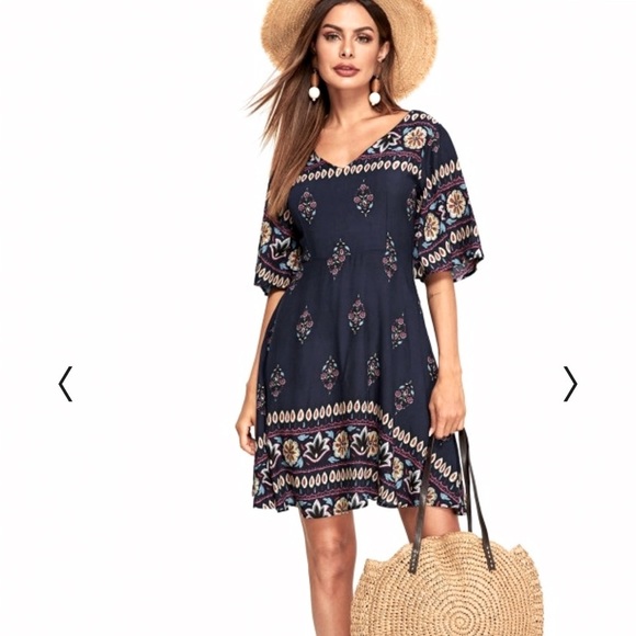 SHEIN Dresses & Skirts - Navy Bohemian Flutter Dress XL Shein